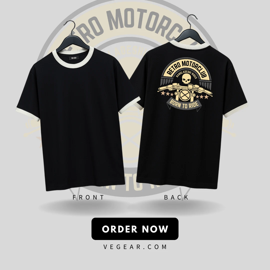 VE Gear “RETRO MOTORCLUB”  Black and White Oversized Drop Shoulder T-shirt