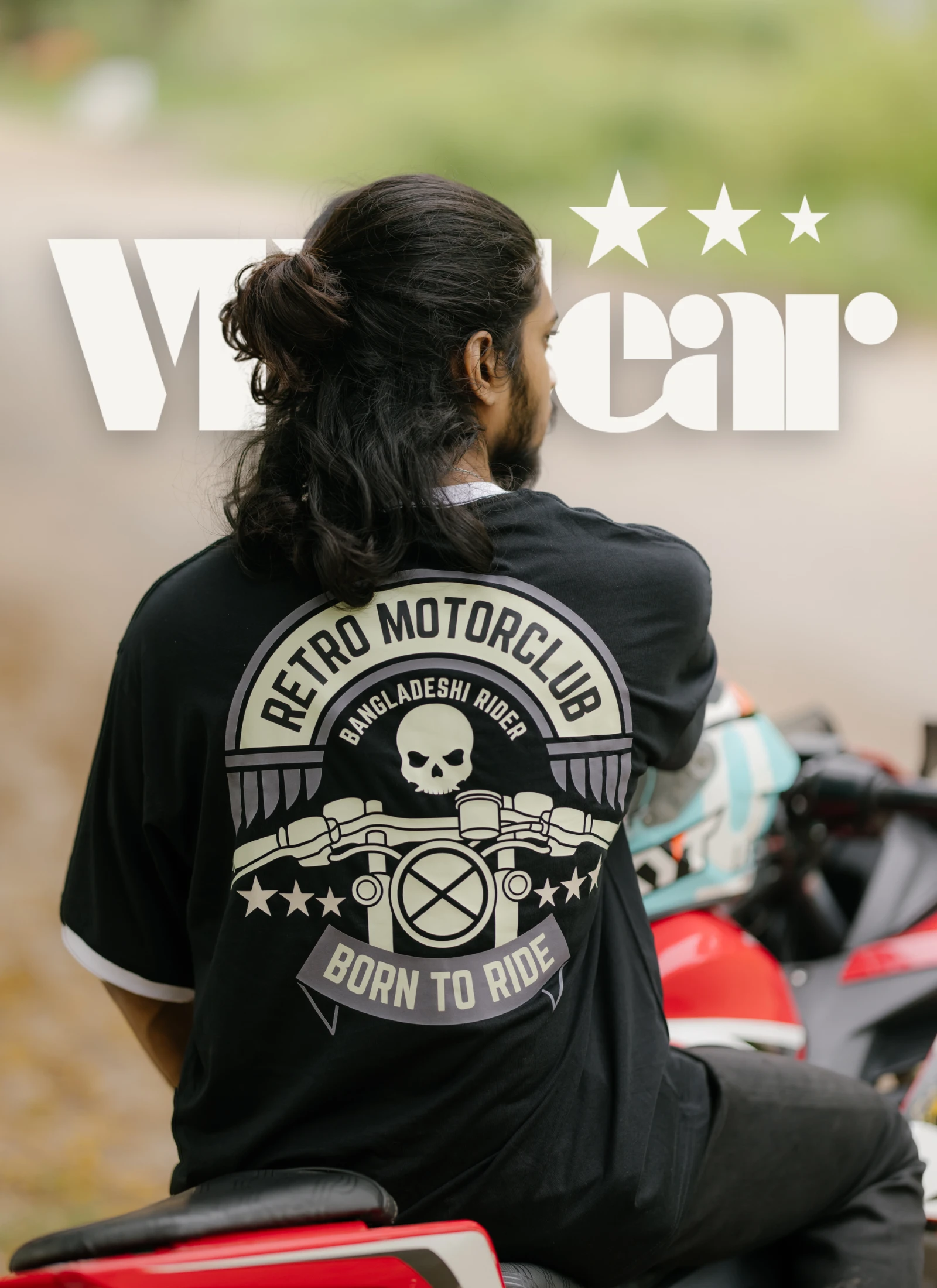 VE Gear “RETRO MOTORCLUB”  Black and White Oversized Drop Shoulder T-shirt view 3